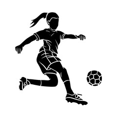 Vector Silhouette of a Female Soccer Player Kicking a Ball