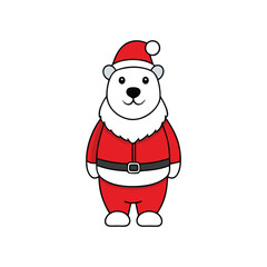 Polar Bear Vector with Santa Claus Hat - Christmas Bear