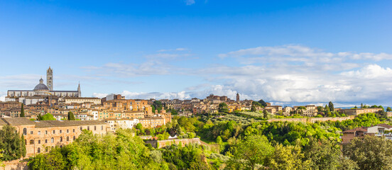 Panoramic view over the historic city center of Siena, Italy
