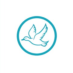 Teal circle enclosing a stylized white bird in flight.