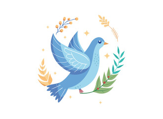 Peaceful Blue Dove Illustration with Decorative Elements - Ideal for Nature and Peace Concepts