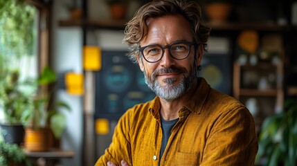 A manager presenting company objectives to a diverse team, interactive displays showcasing key performance indicators, vibrant office setting