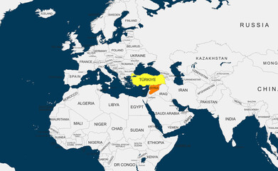Fototapeta premium World Map Highlighting syria and turkey in Color