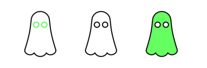 Set line Ghost icon isolated on white background. Happy Halloween party. Vector