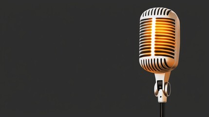 voice and tone to recording conceptual. Vintage microphone on a dark background with warm lighting.