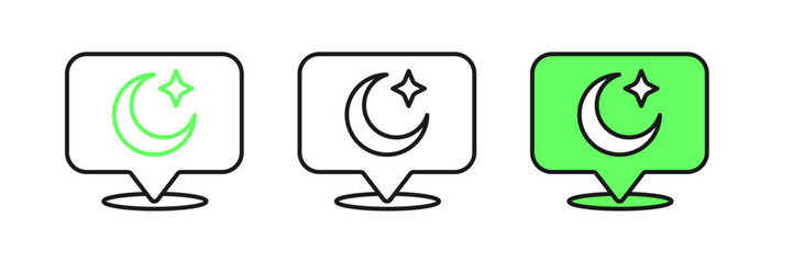 Set line Moon and stars icon isolated on white background. Cloudy night sign. Sleep dreams symbol. Full moon. Night or bed time sign. Vector