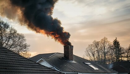 nasty black smoke from burning garbage in the home furnace comes out of the house s chimney