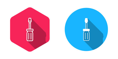 Filled and outline Screwdriver icon isolated with long shadow background. Service tool symbol. Vector