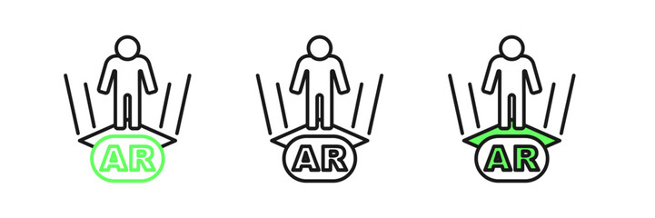 Fototapeta premium Set line Augmented reality AR icon isolated on white background. Virtual futuristic wearable devices. Vector
