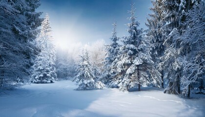 Obraz premium winter background with snowy trees in the forest