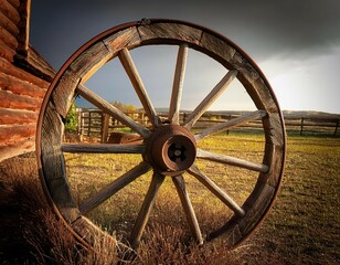 old wagon wheel at a farm