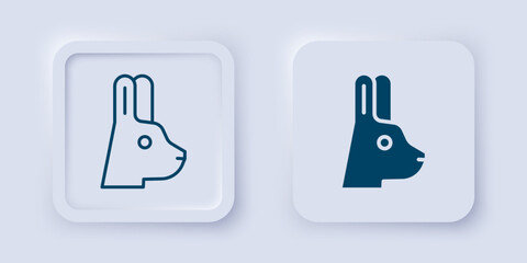 Filled and outline Rabbit with ears icon isolated on grey background. Magic trick. Mystery entertainment concept. Square button. Vector