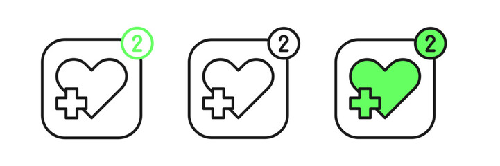 Set line Smartphone with heart rate monitor function icon isolated on white background. Vector