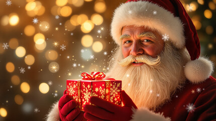 Santa's Joyful Holiday Spirit: A Snowy Christmas Eve with Glittering Lights and Festive Cheer, Bringing Warmth and Magic to the Winter Wonderland