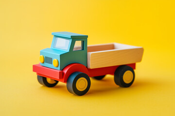 toy wooden truck on yellow background