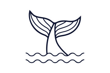 Whale tail with wave silhouette vector clip art illustration transparent white background