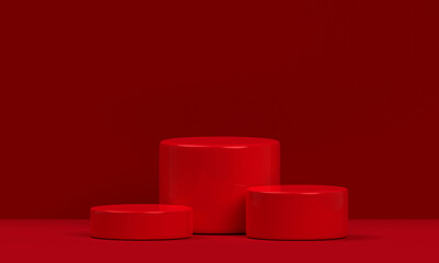 Podium red shape for show cosmetic product display for christmas day or new years. stand product showcase on red background