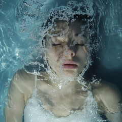 Close up of woman's face under water