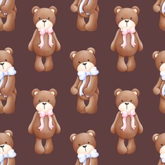 Seamless pattern with Teddy bears. Wallpaper, Gift Wrapping paper. Ideal for fabric,scrapbooking,banner , card, wrapping paper,