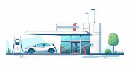 Fototapeta premium Cartoon of a clean energy-powered electric vehicle station