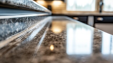 Close-up of silicone sealant neatly applied along a granite countertop seam