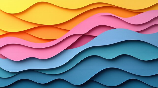 Dynamic flowing waves of colorful paper art abstract design digital illustration vibrant environment artistic perspective gestalt principles