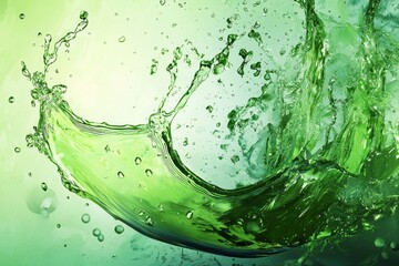 A vibrant splash of green water creates dynamic shapes and reflections, evoking a sense of freshness and energy.