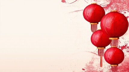Fototapeta premium Festive Red Chinese Lanterns Asian New Year Celebration Holiday Decor