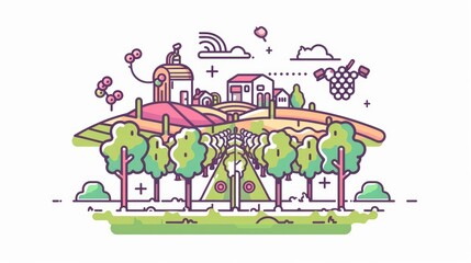 Obraz premium Cartoon of a smart vineyard managed by AI technology