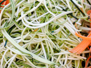 Green zucchini spaghetti noodles detail