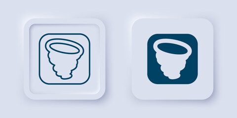Filled and outline Tornado icon isolated on grey background. Cyclone, whirlwind, storm funnel, hurricane wind or twister weather icon. Square button. Vector