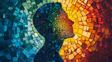 Personality a person in the center of a colorful mosaic each tile featuring a unique trait that makes up their personality. art concept. ai generation. Mosaic. Illustration