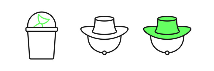 Set line Fisherman hat icon isolated on white background. Vector