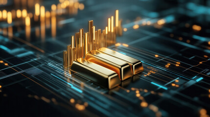 Fototapeta premium digital chart with gold bars and market trend lines symbolizes financial growth