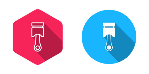Filled and outline Engine piston icon isolated with long shadow background. Car engine piston sign. Vector