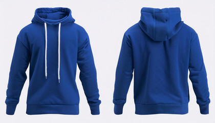 Royal Blue Hoodie Sweatshirt Mockup Front Back View Clothing Apparel Design Template