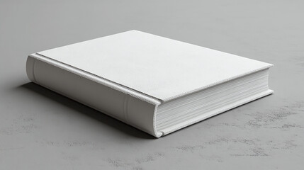 minimalist white book with textured cover, resting on smooth gray surface, evokes sense of simplicity and elegance. This image captures essence of modern design and tranquility