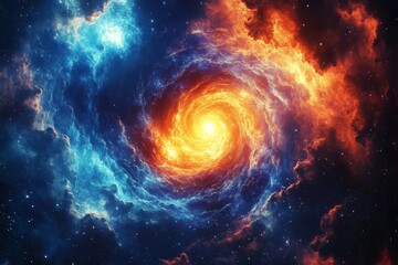 Fototapeta premium Colorful cosmic nebula swirling in deep space with vibrant orange and blue hues