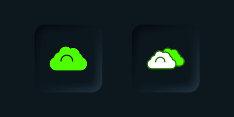 Green Cloudy weather icon isolated on black background. Black square button. Vector
