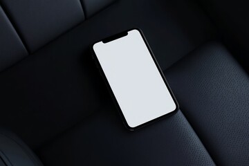 Stylish Black Phone Mockup on Dark Car Seat
