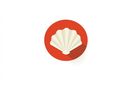 Simple flat design seashell icon in red circle.