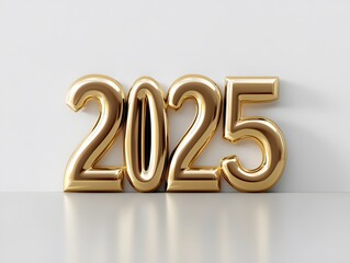 Shiny gold 2025 numerals on white background.
