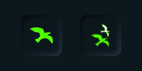 Green Bird seagull icon isolated on black background. Black square button. Vector