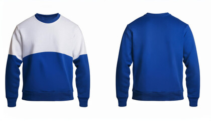 Blue and White Crew Neck Sweatshirt Mockup Front and Back Views
