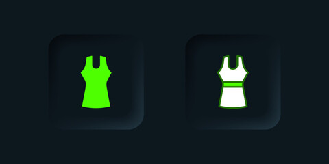 Green Woman dress icon isolated on black background. Clothes sign. Black square button. Vector