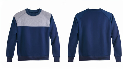 Navy Blue and Grey Crewneck Sweatshirt Mockup Front and Back Views