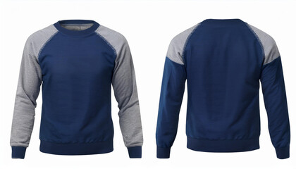 Men s Navy Blue Grey Long Sleeve Crew Neck Sweater Front Back View