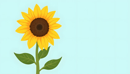 Obraz premium Single sunflower against a light blue background, bright and cheerful, minimalistic design