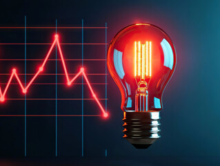 glowing red light bulb with financial graph in background symbolizes innovative financial planning and growth