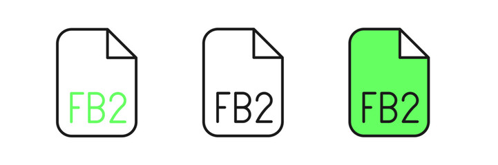 Set line FB2 File icon isolated on white background. Vector